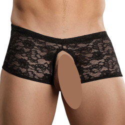 male power Boxer Bottomless en dentelle Crocthless Noir